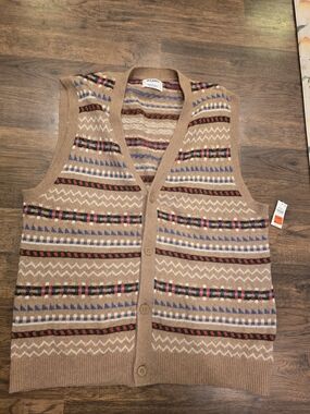 Old Navy Men's Tan Patterned Knit Vest